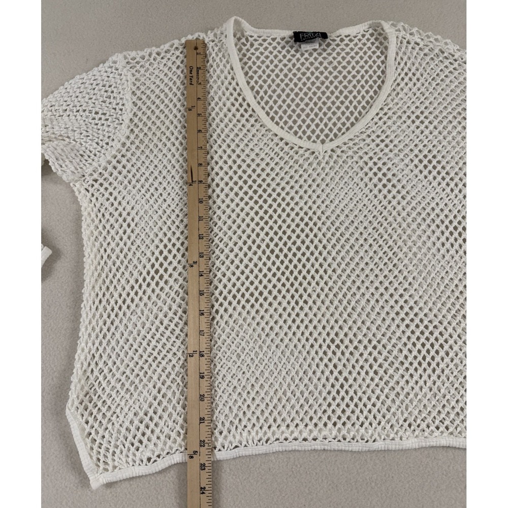 Vtg Open Knit Fishnet Top Beach Cover Up Large White Cotton Swim Festival Summer - Picture 7 of 7